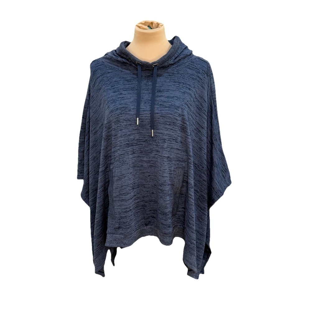 Athleta Medium Women Blissful Blue Poncho Oversized Hood Comfy And Cozy